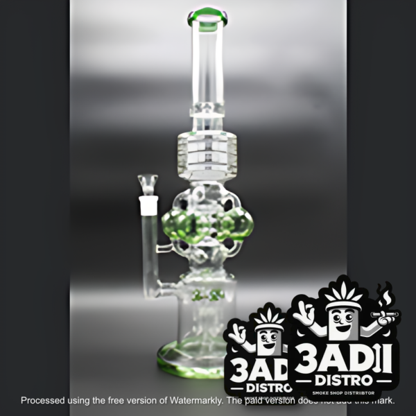 Shroom Shower Head Design 19.5in Green Shroom Shower Head Perc Design w/ Ice Catcher & Quad Orb Smoke Diffusers 19.5in. Water Pipe [WCG80-0036]