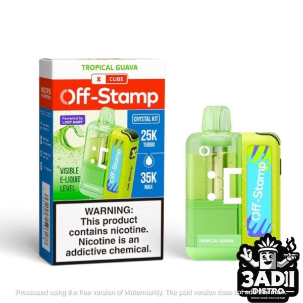Tropical Guava 06075 1 Lost Mary Off-Stamp X-Cube Crystal 35k Puffs 50mg 19mL Pod Disposables (Full Kit) *Display of 5*
