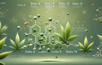 DALL·E 2024-08-10 09.42.31 - Create a modern and clean illustration that visually represents Delta THC in the context of the cannabis industry. The image should feature a balanced